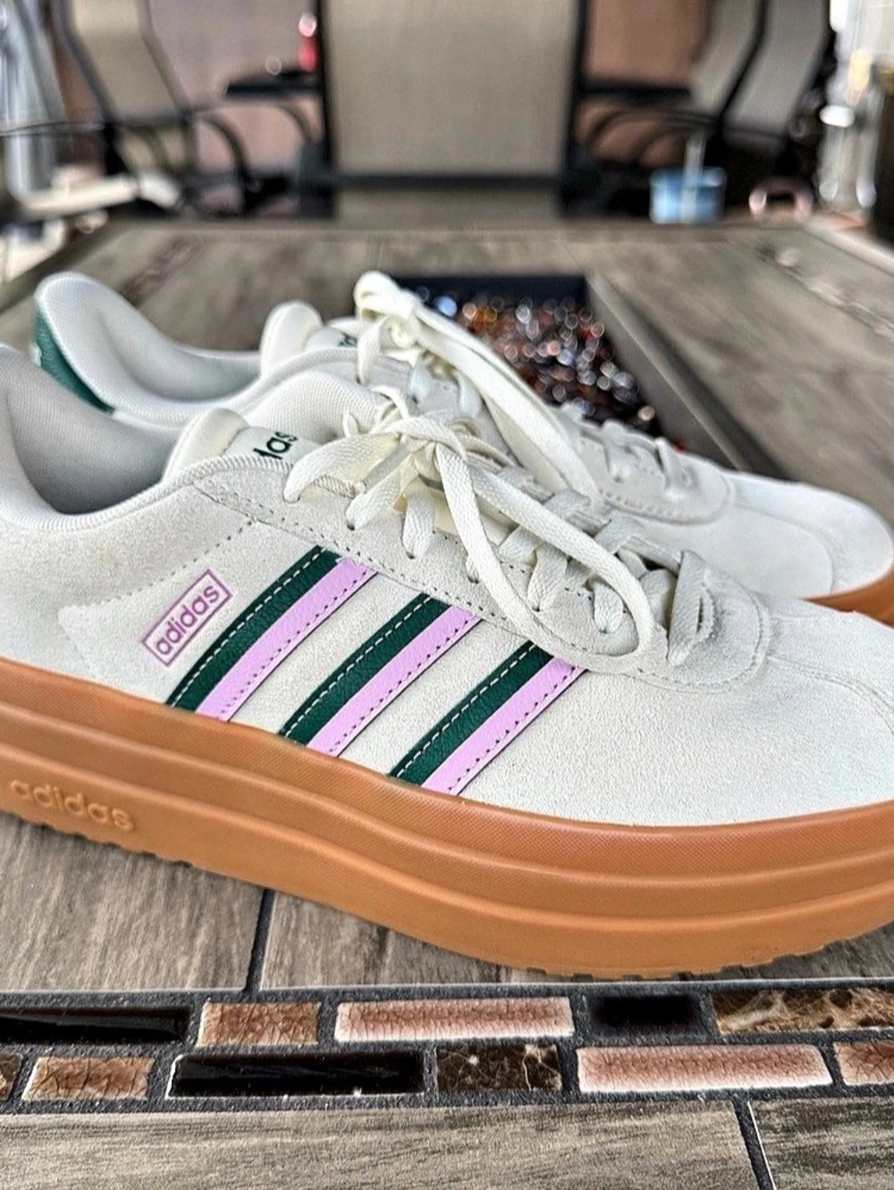 adidas VL Court Bold Shoes Off White Collegiate Green Bliss Lilac & Bliss Lilac